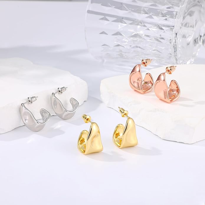 Gacimy Chunky Earrings for Women, Teardrop Earrings with 925 Sterling Silver Post, 14K Gold Plated Statement Drop for Women