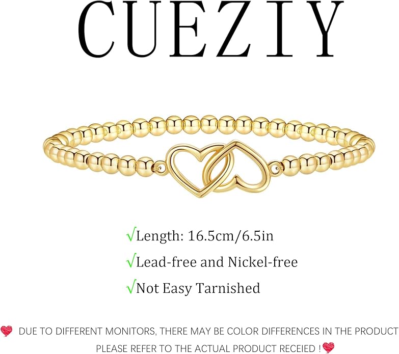 Gold Bracelets for Women 14K Gold Plated Bead Bracelet Hypoallergenic Stretch Bracelets for Women Elastic Bracelet Trendy Teen Gift Dainty Jewelry for Women