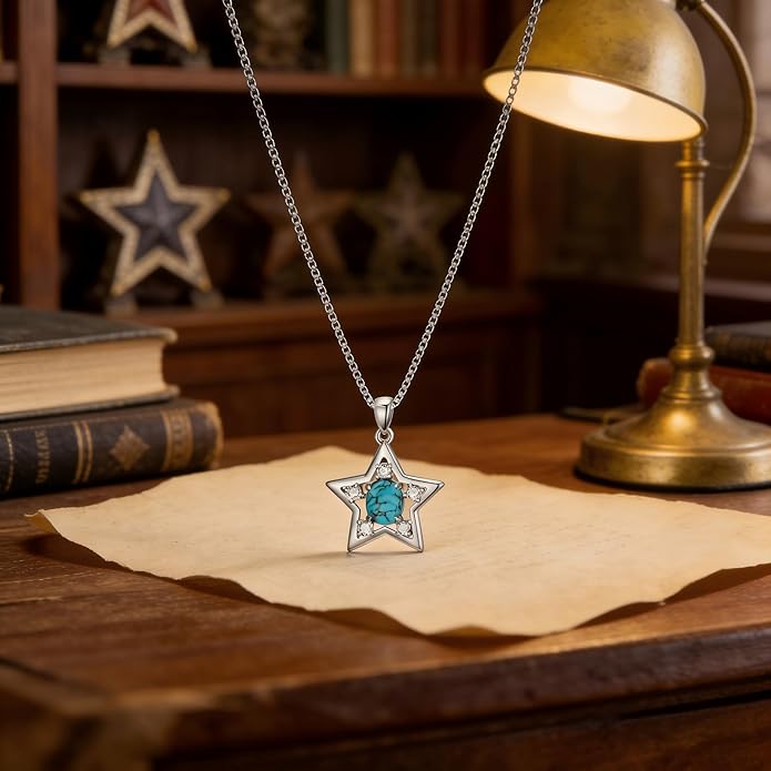 RMREWY Genuine Turquoise Star Pendant Necklace,925 Sterling Silver Native American Boho Western Pendant Real Gemstone Jewelry Birthdays Gift for Women Starry Sky Lover