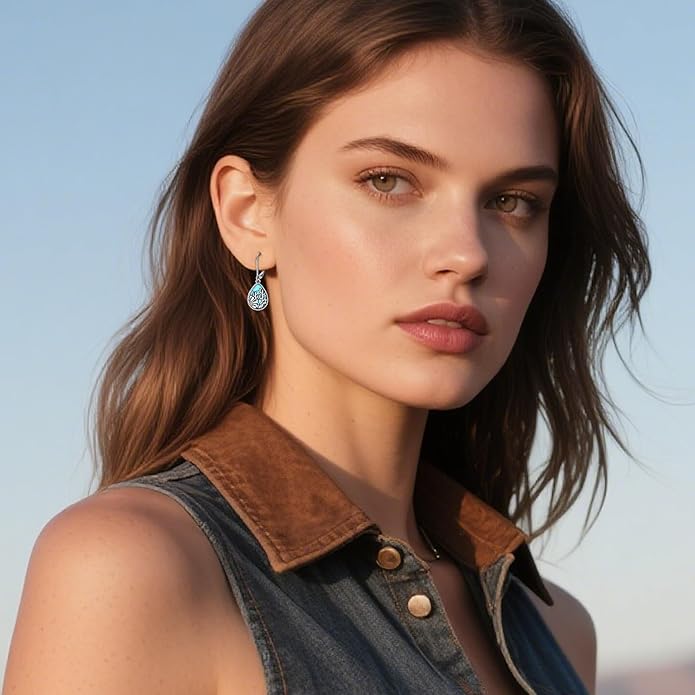 Western Earrings for Women 925 Sterling Silver Turquoise Western Country Dangle Drop Earrings Country Jewelry Gifts for Cowgirl Cowboy