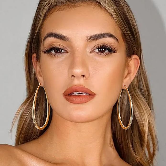 Gacimy Chunky Hoop Earrings for Women, 14K Gold Plated Oval Hoop Earrings with 925 Sterling Silver Post
