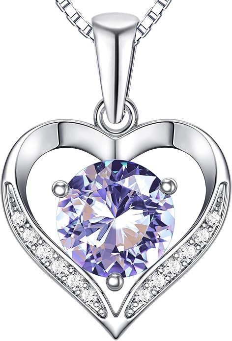 Heart Moissanite Birthstone Necklaces Anniversary/Birthday/Best Friend/Girlfriend/Wife Gifts for Her 925 Sterling Silver Pendant Necklace for Women