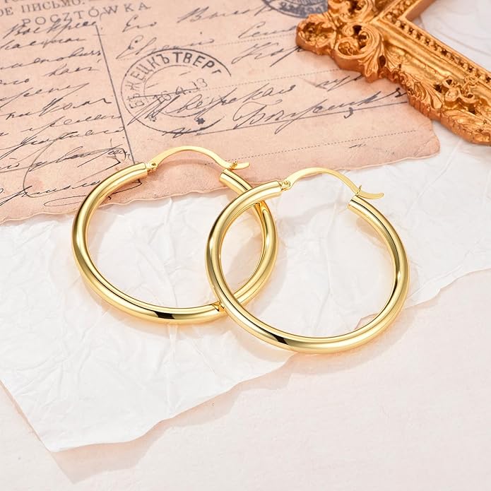 Gold Earrings for Women Girls,14K Gold Plated Hoop Earrings with 925 Sterling Silver Post Cubic Zirconia Stud Earring Huggie Hoops Earrings
