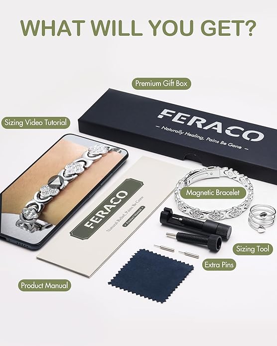 Feraco Pure Copper Bracelets & Rings for Women, Ultra Strength Magnetic Bracelet for Women with Neodymium Magnets & Sparkling Cubic Zirconia, Adjustable, Infinite Clover Jewelry