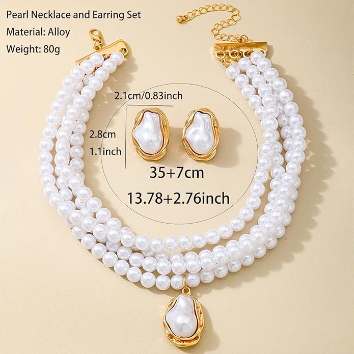Chunky Pearl Necklaces for Women Gold Pearl Choker Necklace and Earrings Set Pearls Set Jewelry for Women