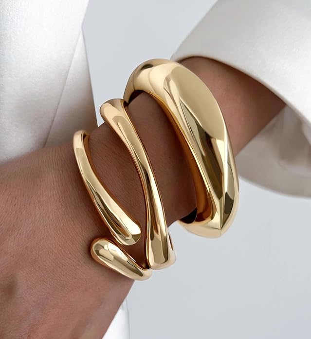 Gold Bangle Bracelets for Women Teens Trendy Chunky Adjustable Twist Cuff Bracelet Jewelry Gifts