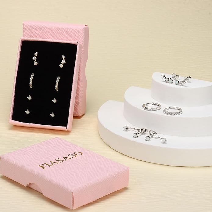 FIASASO 3 Pairs 925 Sterling Silver Hypoallergenic Earrings for Women Trendy - 14K Gold Plated Stud Hoop Cartilage Earrings Set Small Earring Stacks for Sensitive Ears Non Tarnish Dainty Silver Earring