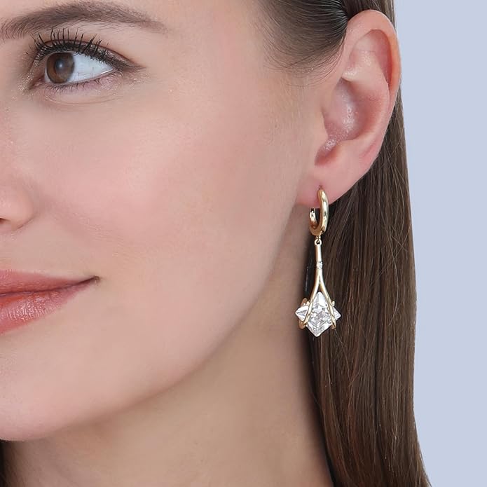 Dangle Earrings for Women Suited for Women Ladies' Trendy CZ Earring 14KGold/Silver Plated Dangling Earrings Jewelry Anti-allergy Hammered Lever-Back Drop Birthday Gift