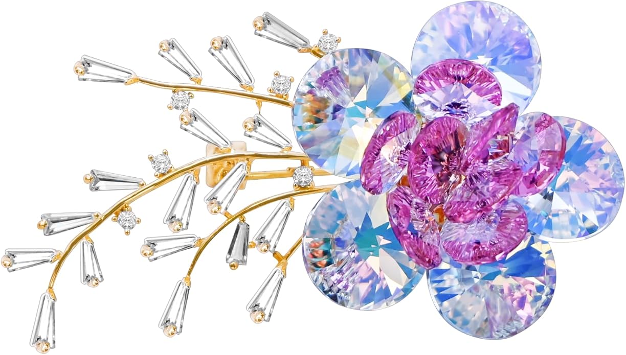 Brooches For Women,14k Gold Plated Copper,Crystal Roselle Cubic Zirconia Brooch Pins For Women ，Crystal Broach,Flower Broach