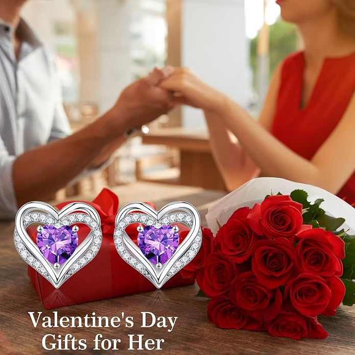 Iefil Valentine Day Gifts for Her - 925 Sterling Silver Heart Stud Earrings Birthday Gifts for Women