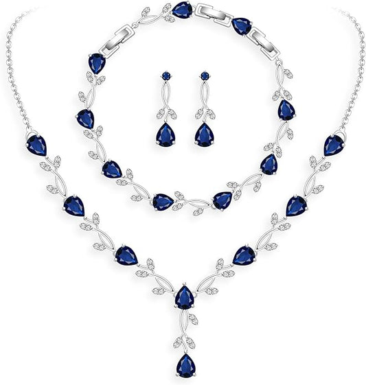 GZWHD Wedding Jewelry Sets for Bride Bridesmaid Women Cubic Zirconia Necklace Earrings Bracelet Set Gift for Mother Friend Wife Daughter Sister Party Prom Jewelry