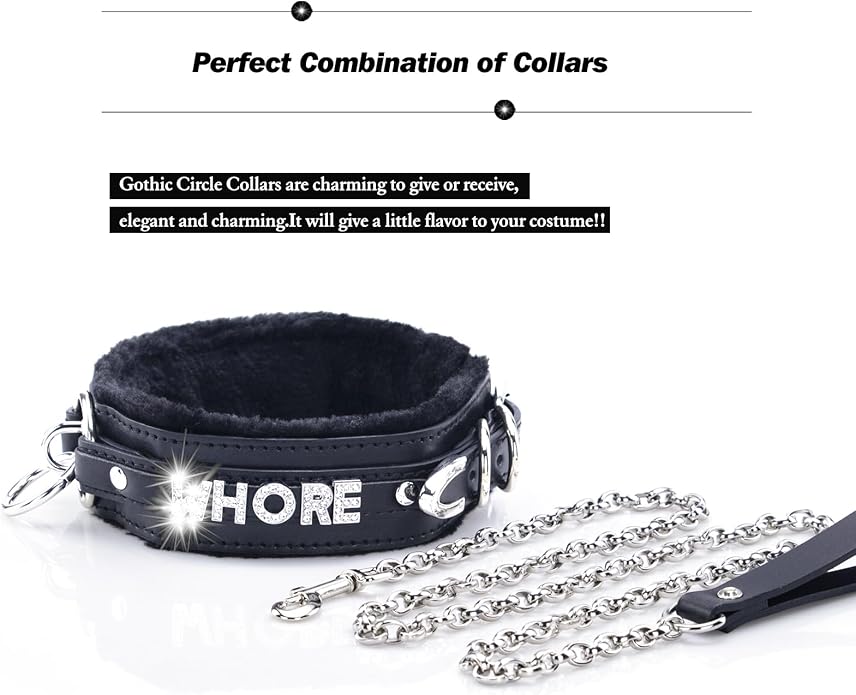 Sparkle Letter Choker Collar For Women, Furry O-ring Leather Collar Punk Gothic Choker Necklace Adjustable Fashion Jewelry, Black