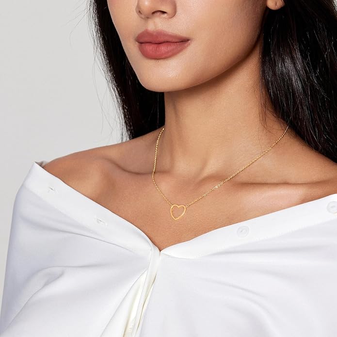 Heart Necklace for Women Gold/Silver Plated Trendy Heart Choker Lover Pendant Hypoallergenic Fashion Gold/Silver Necklace for Women Love Jewelry Gift for Women Girlfriend