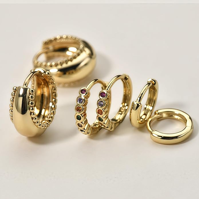4Pairs Statement Gold Hoop Earrings for Women Trendy,Surgical Steel Gold Plated Hoop Hypoallergenic Earrings Set,Titanium Hoops Earring Stacks,CZ Cartilage Huggie Hoops Earring Gifts for Girlfriend