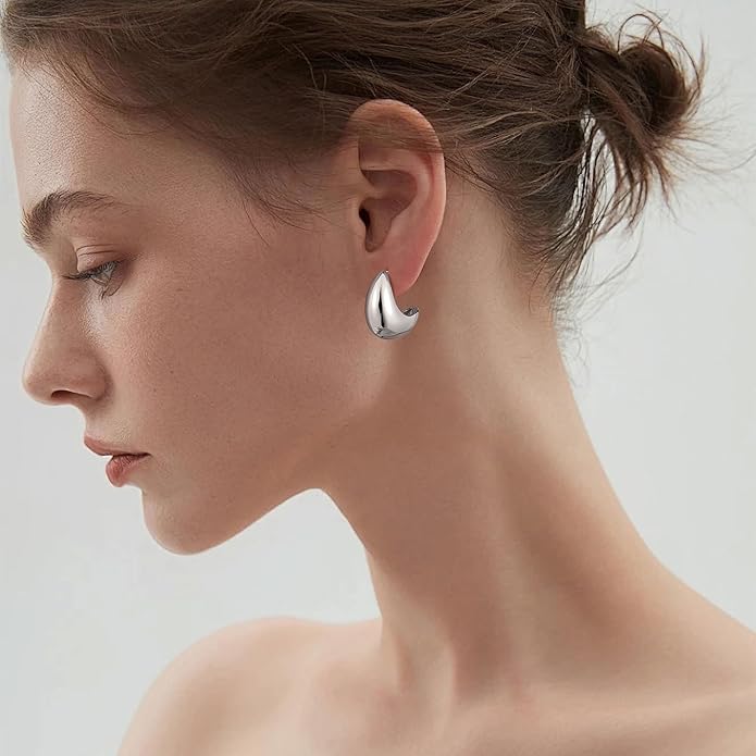 Gacimy Chunky Earrings for Women, Teardrop Earrings with 925 Sterling Silver Post, 14K Gold Plated Statement Drop for Women