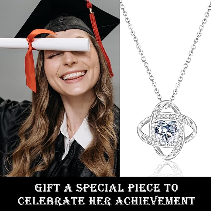 EPIRORA Sterling Silver Cubic Zirconia Love Knot Pendant Necklace for Women, Graduation Birthday Christmas Jewelry Gifts for Friends/Wife/Sister/Daughter/Mom