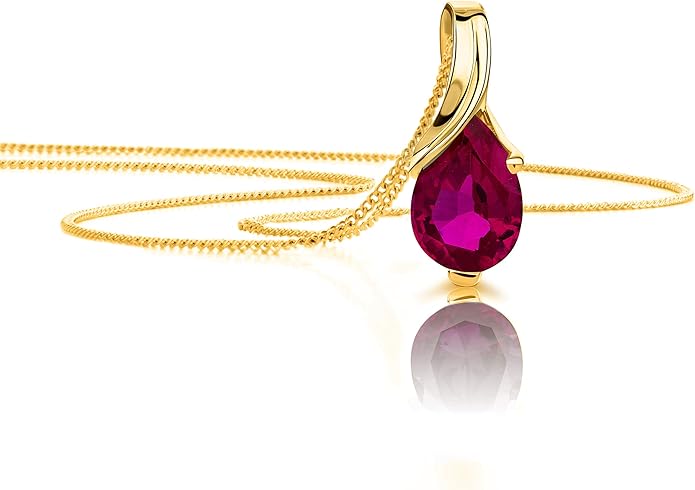 Orovi 14K Gold Necklace for Women in 14K Yellow Gold/White Gold 585 with Ruby/Sapphire/Emerald/Topaz/Amethyst Gemstone/Birthstone Pendant Necklace and Gold Chain 17.7 ″ Long - Women's Jewelry