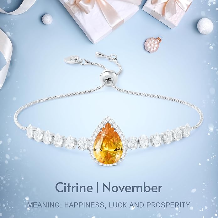 Linawe Crystal Imitation Diamond Rhinestone Charm Bracelets for Women, Gold/Silver/Rose Gold Adjustable Chain Bracelet, Teardrop Birthstone Cubic Zirconia Prom Costume Wedding Jewelry