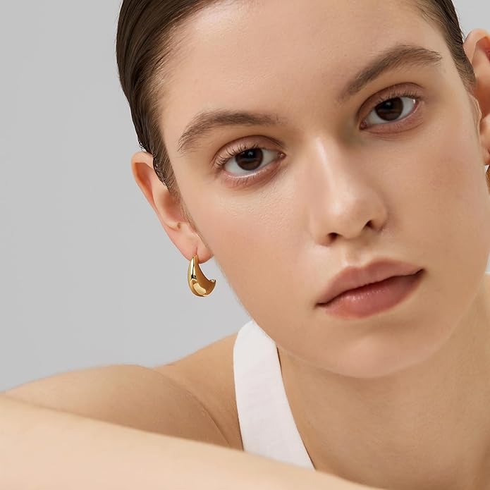 18K Gold Plated Huggie Hoop Earrings for Women, 925 Sterling Silver Post, Hypoallergenic Small Earrings