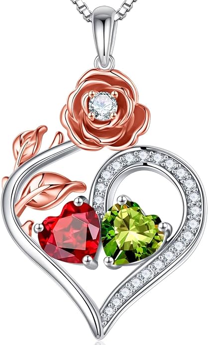 Iefil Valentines Day Gifts for Her - 925 Sterling Silver Double Birthstone Necklace, Anniversary Birthday Gifts for Women, Jewelry Gift for Wife Her