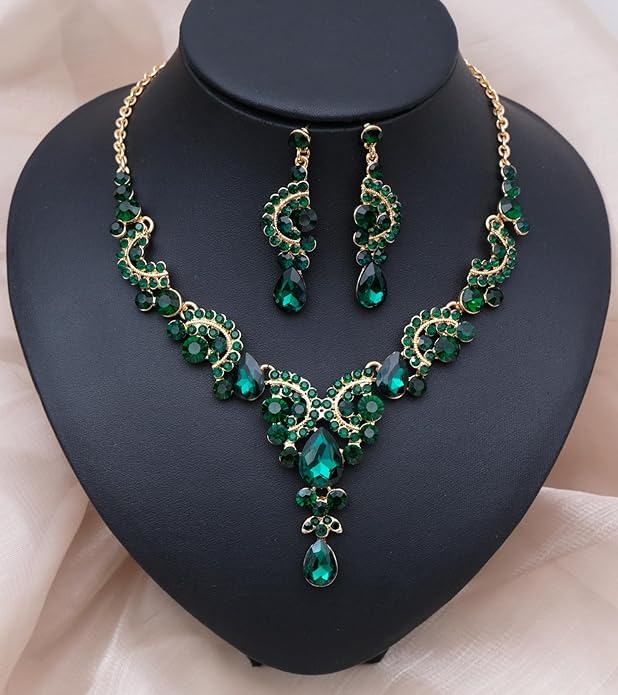 CSY Elegant Crystal Necklace Earrings Bracelet Ring Bridal Wedding Party Costume Jewelry Sets for Brides Women