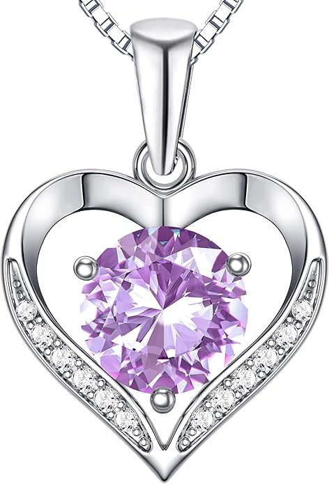 Heart Moissanite Birthstone Necklaces Anniversary/Birthday/Best Friend/Girlfriend/Wife Gifts for Her 925 Sterling Silver Pendant Necklace for Women