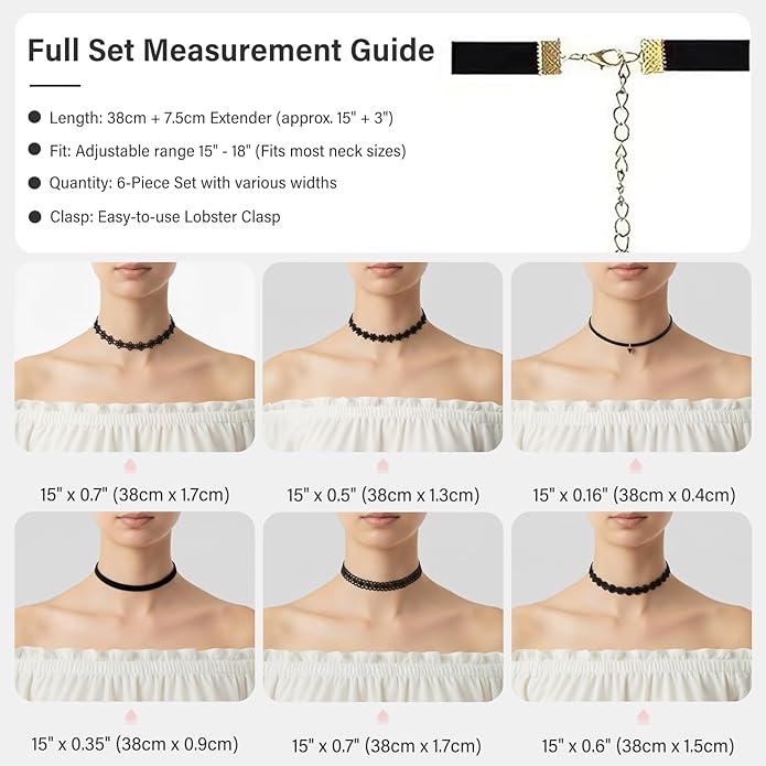 6 Pcs Black Choker Necklaces Black Velvet Choker Set Classic Gothic Tattoo Lace Chokers,Adjustable Lace Choker Necklace For Women