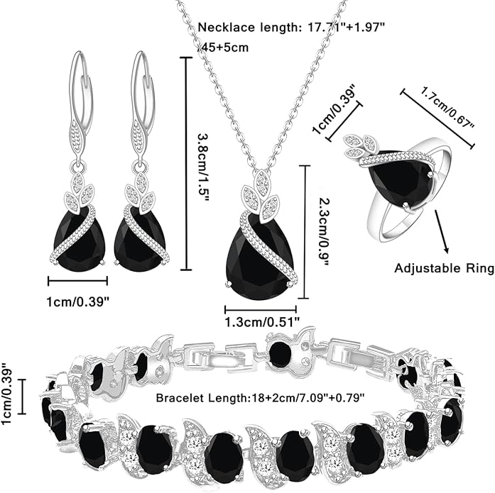 LMXXVJ Jewelry Set for Women,Teardrop Cubic Zirconia Necklace Earrings Adjustable Ring Bracelet Jewelry Set Formal Jewelry Gift