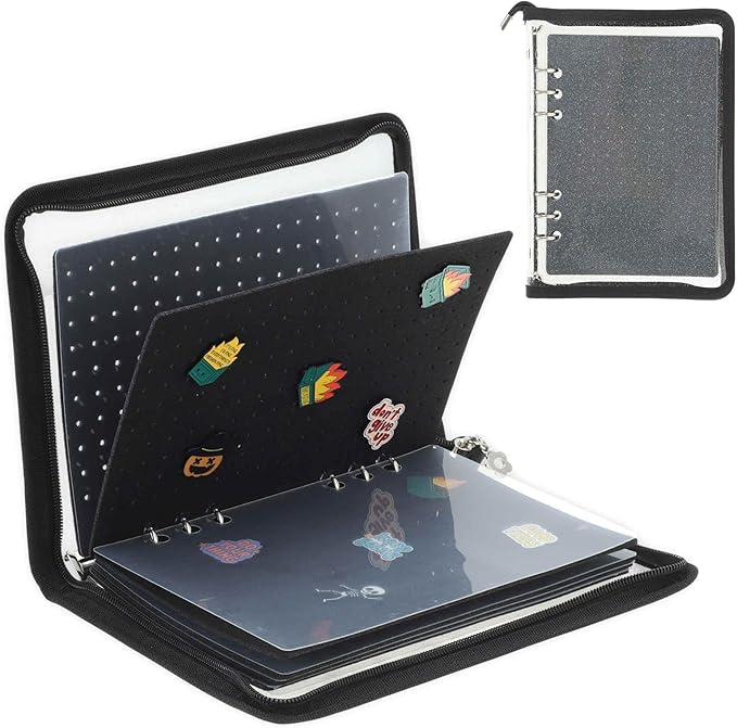 Pin Bag, Portable Pin Display Book, Ideal for Pins, Brooches Storage, Black