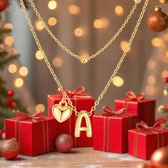 adoyi Valentines Day Gifts for Women Hers Dainty 14K Gold Plated Heart Initial Necklaces Layered Letter A-Z Pendant Necklace Stack Trendy Jewelry Birthday Valentines Day Gifts for Women Jewelry
