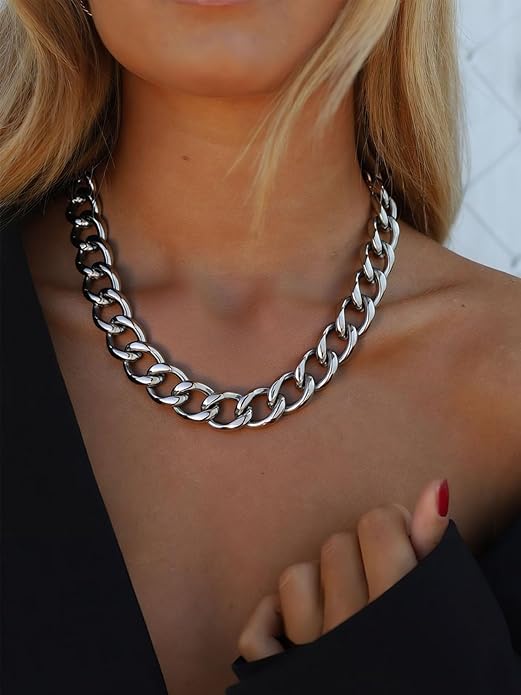 ChainsPro Cuban Link Chain for Women,Stainless Steel Chunky Necklace Silver/Gold Plated Thick Chain Choker, 12/16/20 mm Width,18" and 20" Punk Hip Hop Trendy Non Tarnish Jewelry Gifts