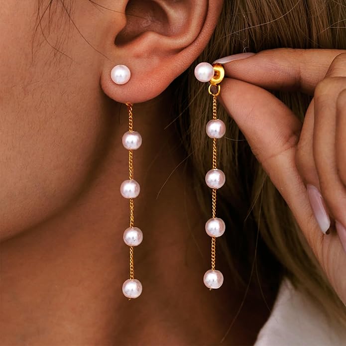 Gold Jewelry Set for Women - Dainty 14K Gold Plated Pearl Necklace and Earring Set with Drop Earrings, Bracelets, Choker Necklace - Wedding Jewelry Gift