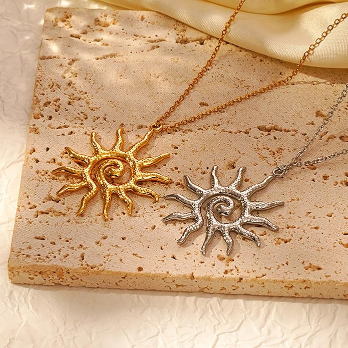 PINK TOWN Sun Necklace for Women Vintage Bohemian Spiral Sun Pendant Necklace Unique Gold Statement Sun Necklace Boho Style Jewelry
