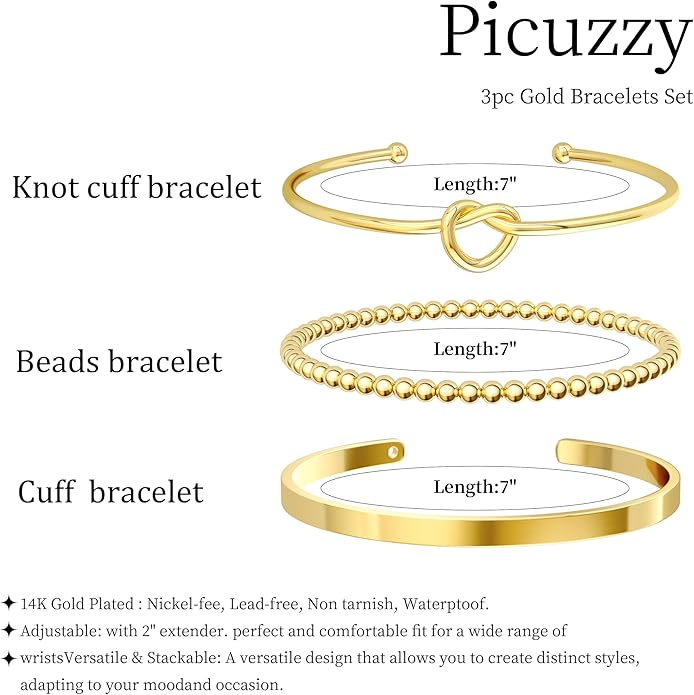 Gold Bangle Bracelets for Women, Non Tarnish Dainty 14K Gold Plated Cuff Bracelets Stackable for Women,Waterproof Bracelet Stack Gold Jewelry Gifts Trendy Adjustable Accessories