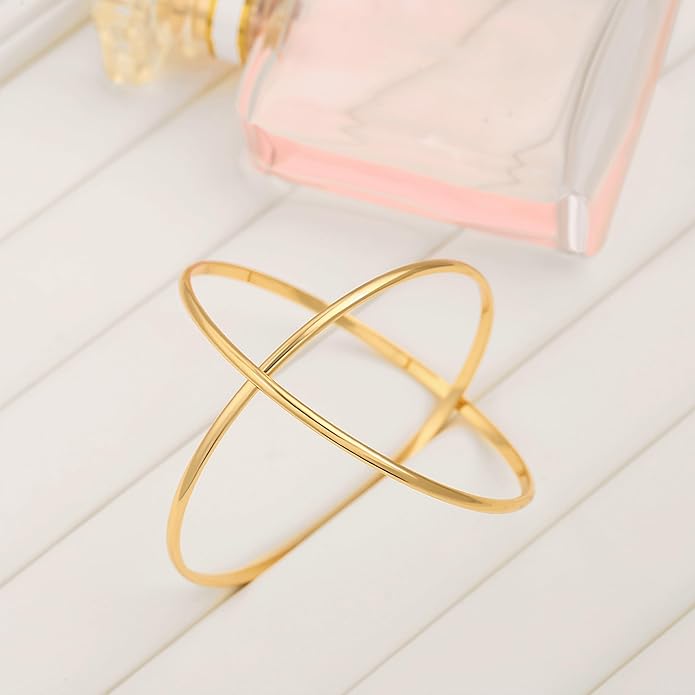 PERNNLA PEARL Dainty Gold Bar Bracelet for Women Simple Delicate Thin Cuff Bangle Hook Bracelet 18K Gold Plated Handmade Minimalist Jewelry