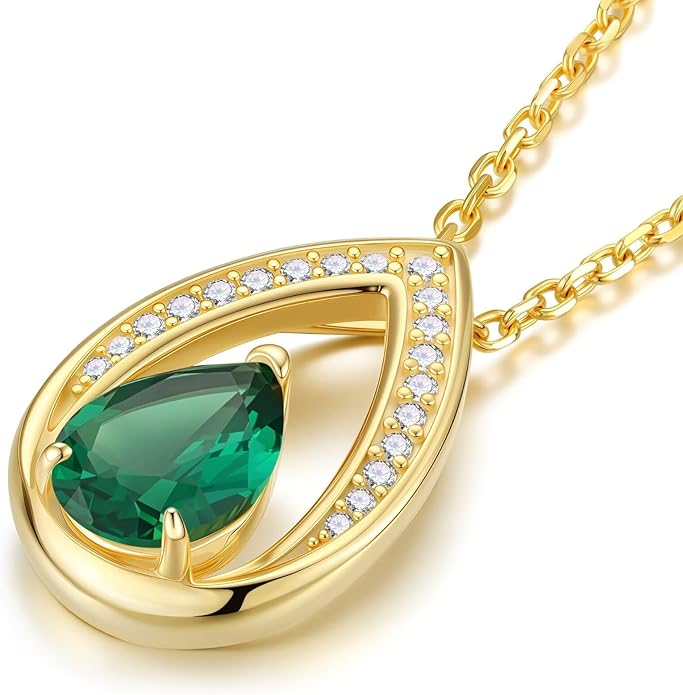 Iefil Valentines Day Gifts for Her - 14K Gold Plated Birthstone Necklace for Women, 925 Sterling Silver Teardrop Necklace, Anniversary Birthday Gifts for Wife Girlfriend Mom