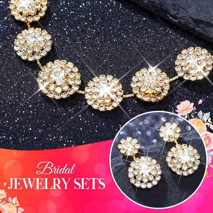 Unicra Bridal Wedding Jewelry Set Silver Rhinestone Necklace Earrings Sets Formal Costume Jewelry for Women and Brides