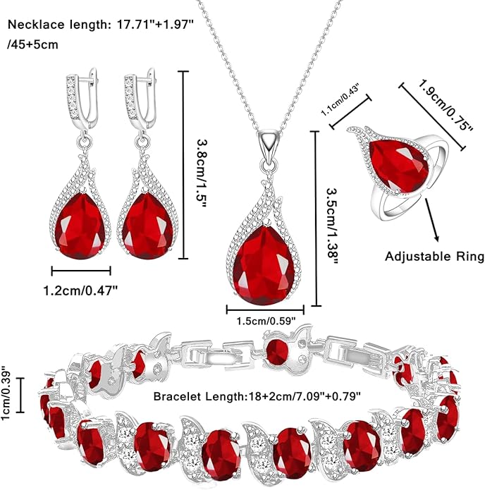 LMXXVJ Jewelry Set for Women,Teardrop Cubic Zirconia Necklace Earrings Adjustable Ring Bracelet Jewelry Set Formal Jewelry Gift