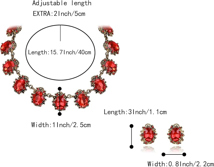 BriLove Victorian Style Statement Necklace Pierced Earrings Jewelry Set for Women Crystal Floral Cameo Inspired Oval Jewellery for Party Prom