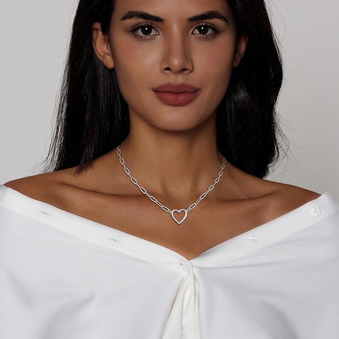 OGD Heart Necklace for Women, 14K Gold Plated Layered Tiny Puffy Heart Pendant Necklace Cute Chunky Heart Choker Necklace Simple Gold Necklace Jewelry for Women Trendy Gift