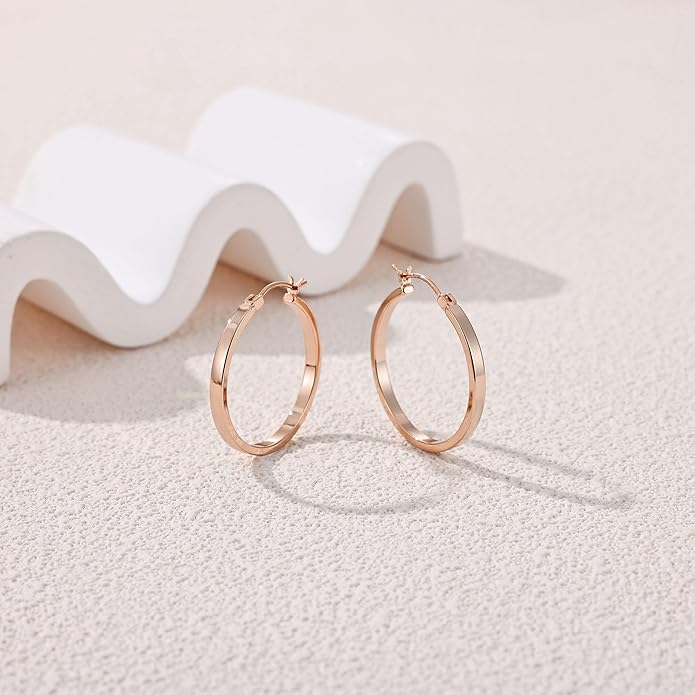Gacimy Flatted Hoop Earrings for Women 14K Gold Plated with 925 Sterling Silver Post