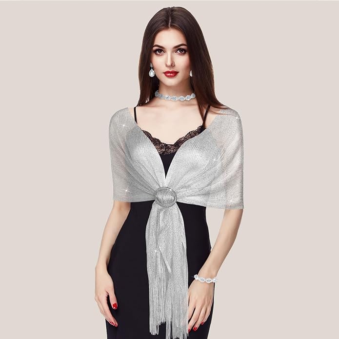 Hicarer 5 Pcs Dressy Jewelry Sets, Silver Shawls and Wraps, Clutch Purse for Homecoming Prom Evening Women Formal
