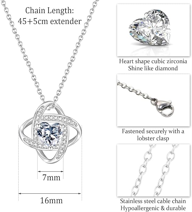 EPIRORA Sterling Silver Cubic Zirconia Love Knot Pendant Necklace for Women, Graduation Birthday Christmas Jewelry Gifts for Friends/Wife/Sister/Daughter/Mom