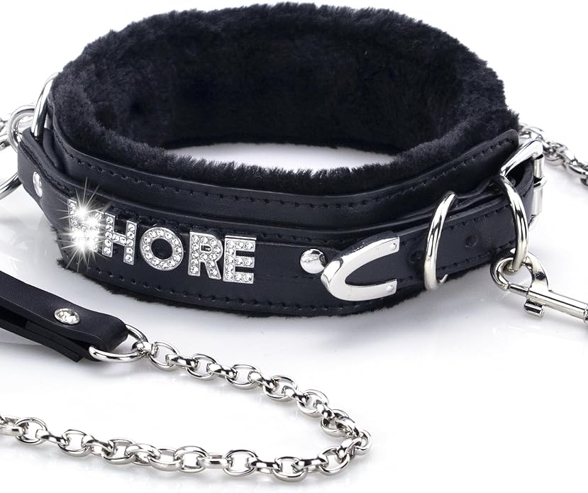 Sparkle Letter Choker Collar For Women, Furry O-ring Leather Collar Punk Gothic Choker Necklace Adjustable Fashion Jewelry, Black