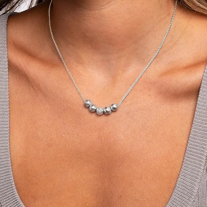 MyNameNecklace Personalized The Balance Charm Necklace with Custom Engraved Beads - Cable/Link Chain - Dainty Gift for Mom, Her - Jewelry for Christmas