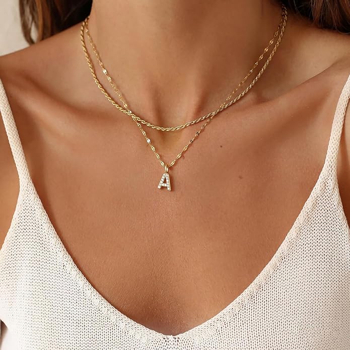 Initial Necklaces for Women,14K Gold Plated Necklaces, A-Z Letter Pendant Charm Necklace Trendy Dainty Hypoallergenic CZ Custom Personalized Name Necklace Gold Jewelry Birthday Christmas Gift for Her