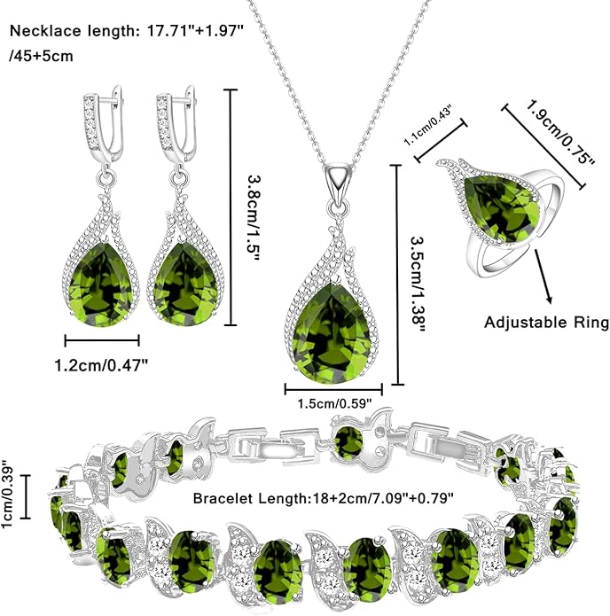 LMXXVJ Jewelry Set for Women,Teardrop Cubic Zirconia Necklace Earrings Adjustable Ring Bracelet Jewelry Set Formal Jewelry Gift