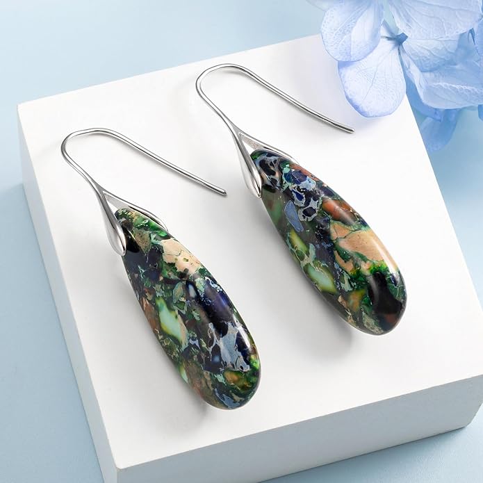 SELOVO Stone Fishhook Dangle Drop Earrings Statement Earrings for Women Stone