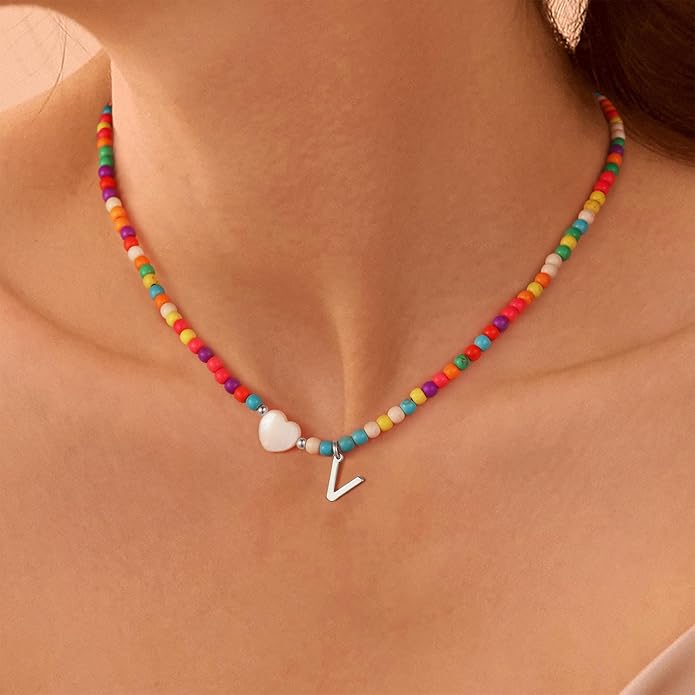 Ursteel Valentines Gifts for Kids Teen Girls - Trendy Beaded Choker Necklace for Women Teen Girl, Handmade Letter Necklace Valentines Galentines Day Gifts Women Girls Jewelry