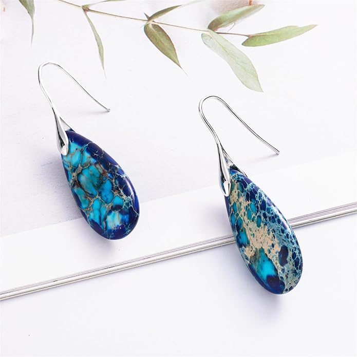 SELOVO Stone Fishhook Dangle Drop Earrings Statement Earrings for Women Stone